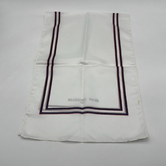 Jean Michelle Paris White Navy Red Striped  Scarf 42 X 13 Inches. - Picture 6 of 6